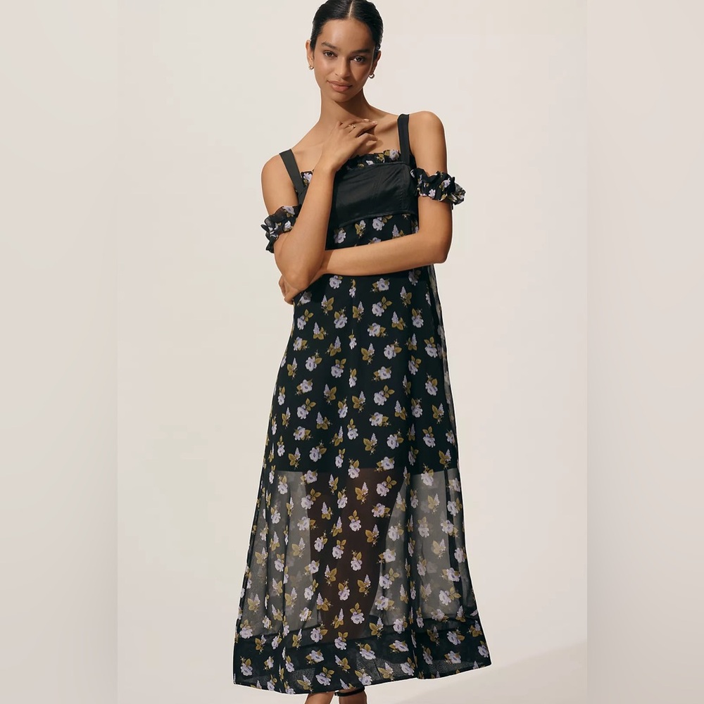NWT! Anthropologie Maeve Square-Neck Sheer Floral Midi Dress - Size XXS 🛶